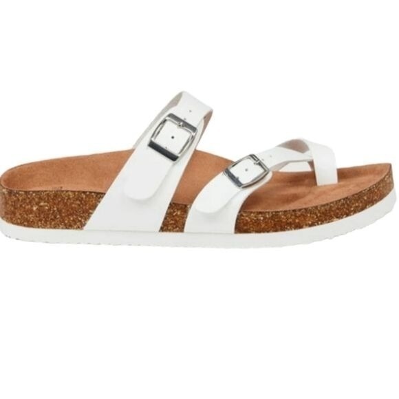 Time and Tru White Sandals Women's 8‎ Wide Width Cork Footbed Buckle Comfort - Picture 2 of 15